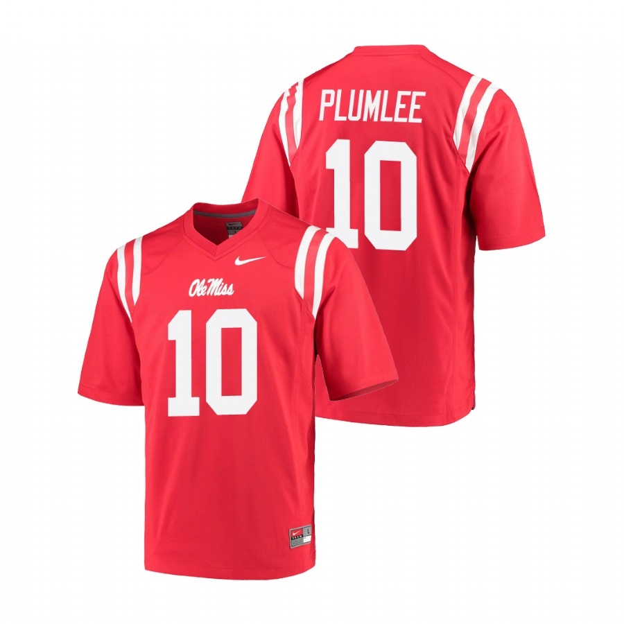 Ole Miss Rebels Men's NCAA John Rhys Plumlee #10 Red Game Nike College Football Jersey YBR4449FD